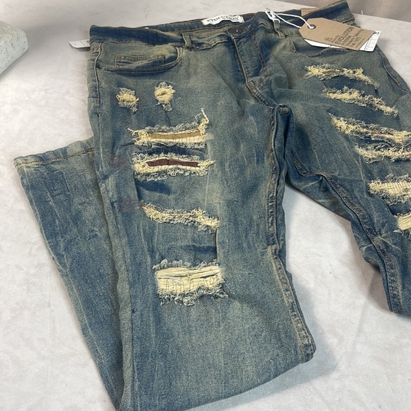 Evolution In Design Denim Jeans Slim Distressed 36” waist, 32” length, stretchy - Picture 5 of 12